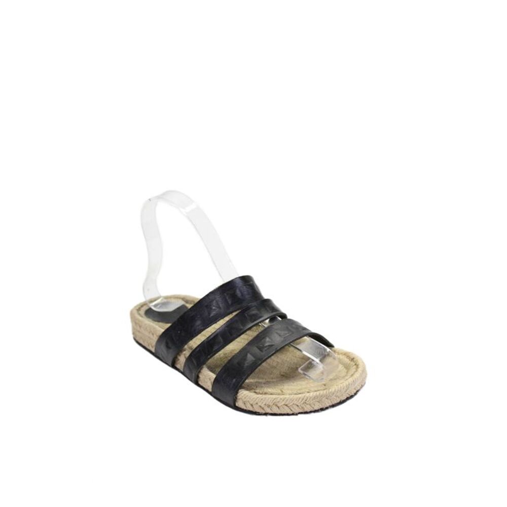 Makris Womens Leather Triple Strap Slide On Espadrille Sandals Black Size 36 6